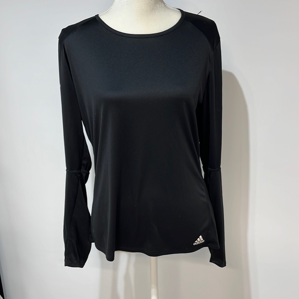 Adidas Top Sz L Black Running Long Sleeve Climalite Lightweight
